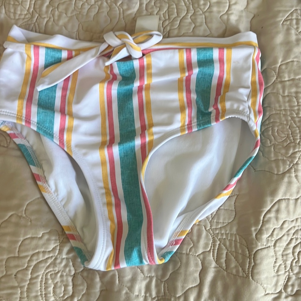 Girls swim bottom size 12 strips and knobs in-front multi color used